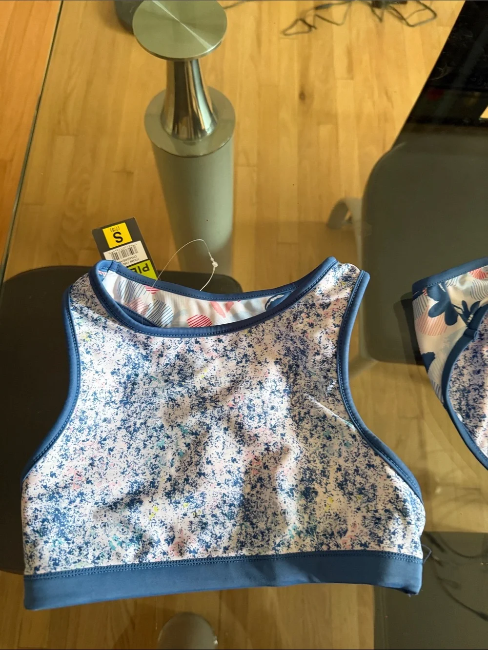 Eddie Bauer Blue and Pink Reversible Floral Girls' 4-Pieces Swim Set